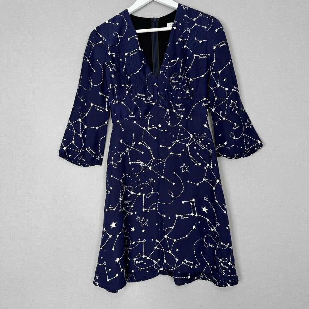 Sandro Paris Dress Womens 1 / Small Blue Constellation Zodiac Star Print Party